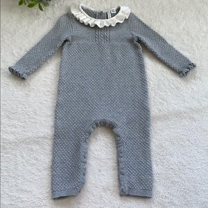 Janie and Jack Gray Knit Footie with White Collar